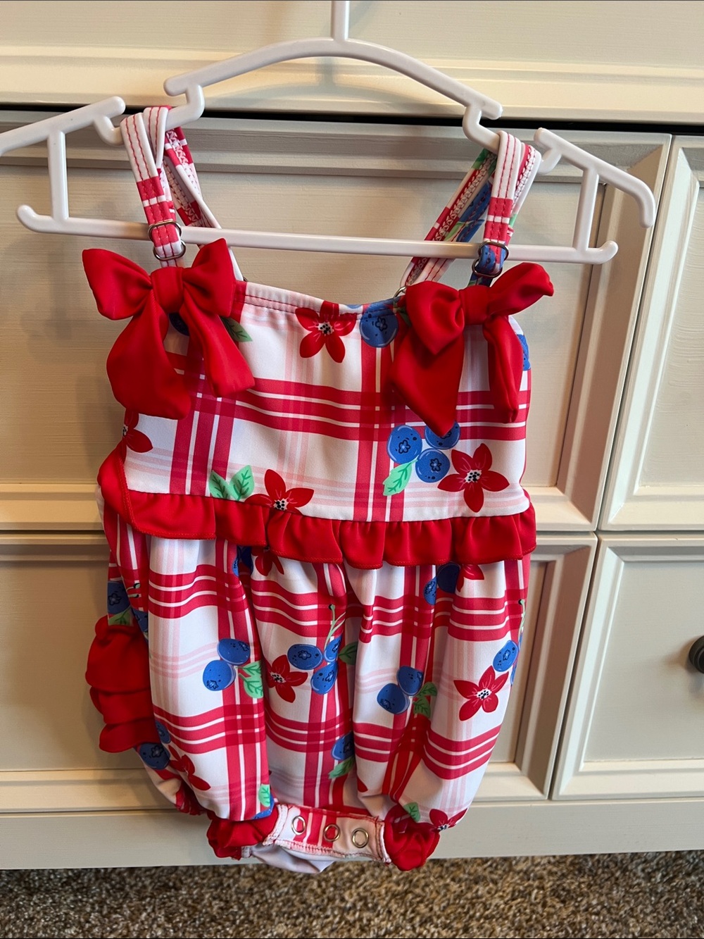 Ruffle Butts Red White Blue Plaid Floral One-Piece